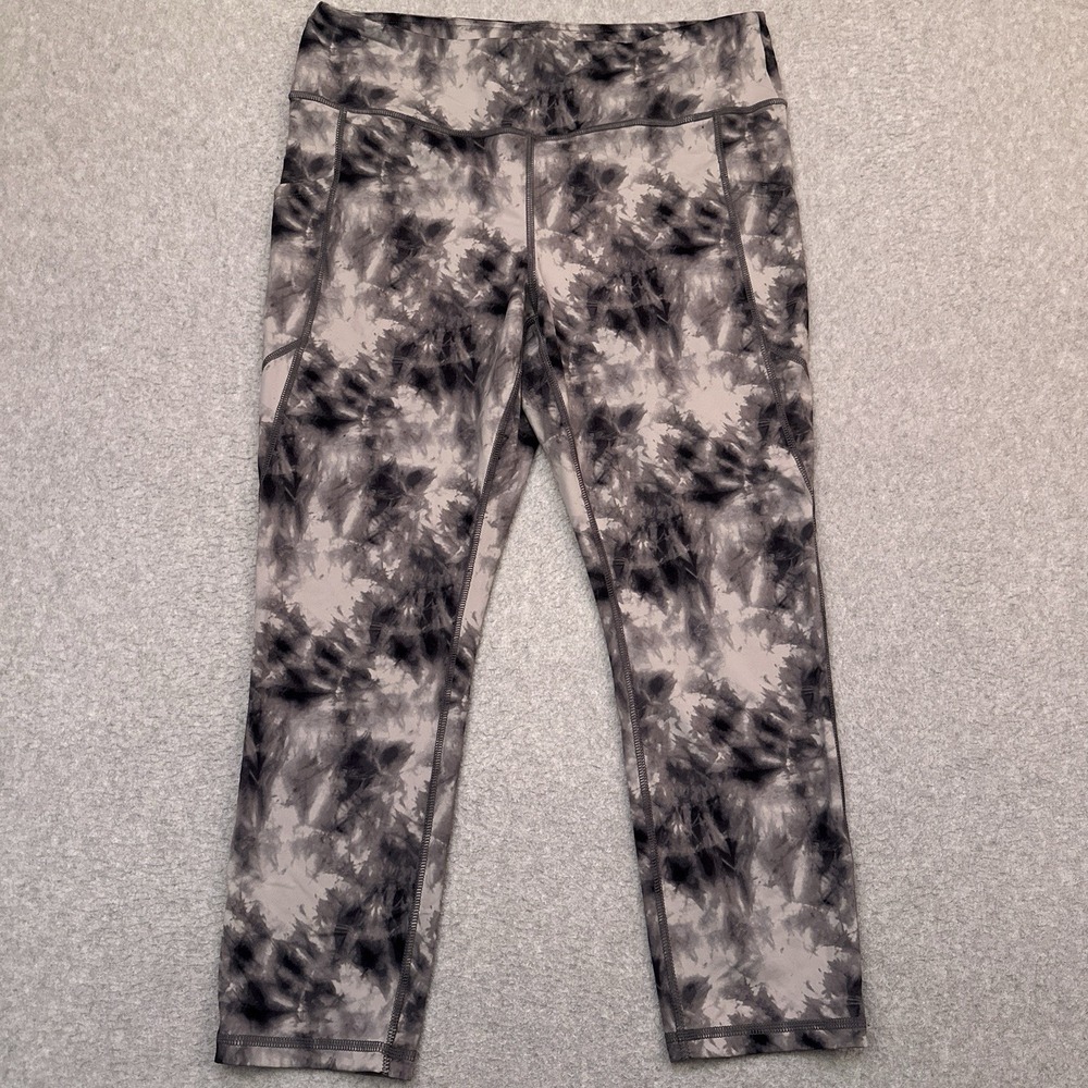 J.Jill Fit Performance Leggings‎ Women's Medium Gray Geometric Print Zip Pocket